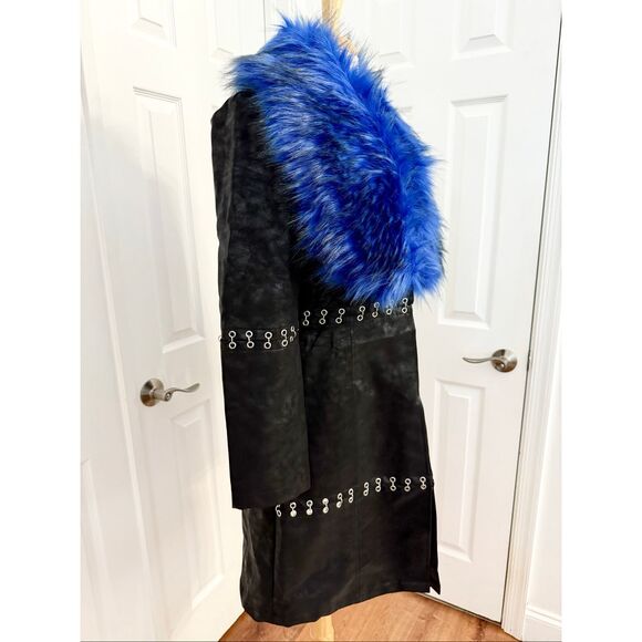 Current Mood Dolls Kill Jewel Of Jersey Faux Fur Rivets Jacket Trench Coat L NWT - Picture 3 of 7